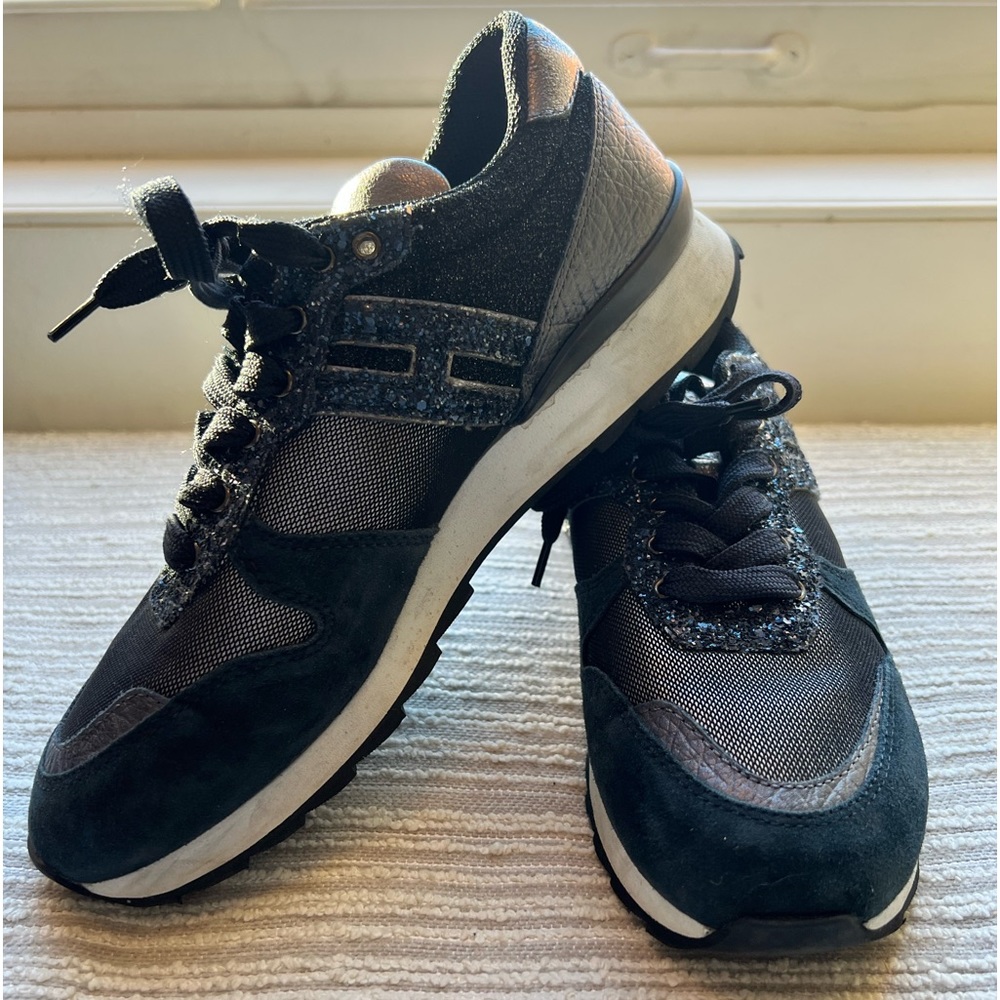 HOGAN - Navy sneakers with glitter panels. Sz 37.5